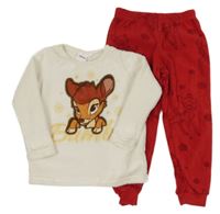 Smetanovo-červené chlupato/fleecové pyžama s Bambim Disney