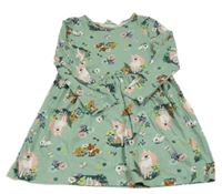 Zelené kvetované bavlnené šaty so zvířaty H&M