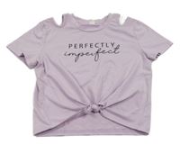 Lila crop tričko s nápisom a uzlom Shein