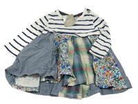 Nové - Bielo-tmavomodro-farebné šaty s pruhmi a kvetinami Next