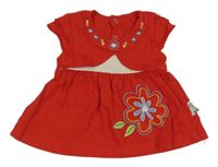 Červené bavlnené šaty s kvetinami a bolerkom