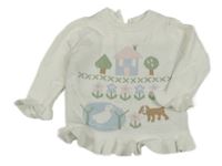 Biely sveter s domkem a zvířaty