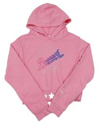 Růžová crop mikina s hvězdou z kamínků a kapucí Pineapple