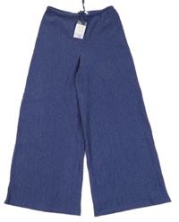 Nové - Tmavomodré žebrované široké lehké kalhoty Primark