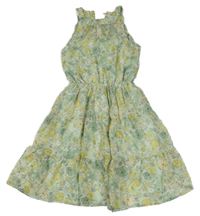 Svetlozelené kvetované šifónové šaty