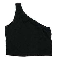 Čierny rebrovaný asymetrický crop top Shein