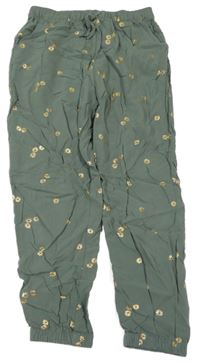 Khaki kvetované ľahké nohavice H&M