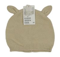 Nové - béžová pletená čepice s oušky H&M