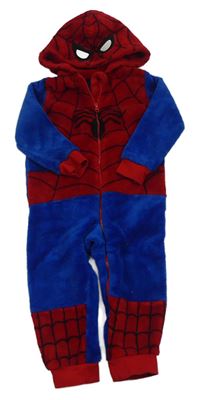 Červeno-tmavomodrá plyšová kombinéza s kapucí - Spiderman Marvel