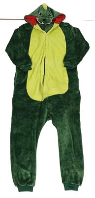 Kockovaným - zelená plyšová kombinéza s ocasem a kapucí - dino