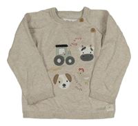 Světlebéžový lehký svetr s výšivkami obrázků F&F