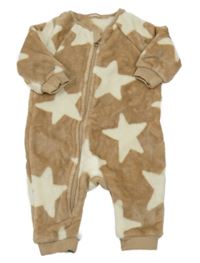 Hnědo-smetanový plyšový overal s hvězdami Next