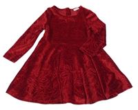 Rubínové vzorované sametové šaty F&F