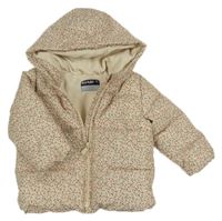 Smetanovo-zelená vzorovaná šusťáková zimní bunda s kapucí kiabi