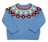 Modrý sveter s farebným vzorom
