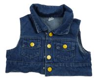 Modrá prepínaci rifľová vesta s golierikom shein