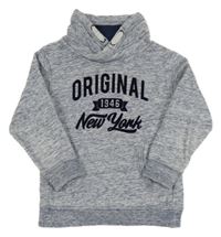 Modrá melírovaná mikina s nápisom a komínovým golierom H&M