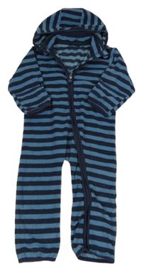 Modro-tmavomodrá pruhovaná fleecová kombinéza s kapucí TCM