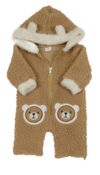 Hnedá huňatá mikina s medveďmi a kapucňou