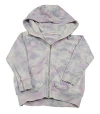 Lila-světlemodrá batikovaná propínací mikina s kapucí Next