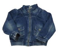 Tmavomodrá tepláková rifľová bunda s vreckami Papagino