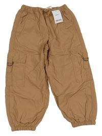 Nové - hnědé plátěné podšité cuff kalhoty s kapsami Next