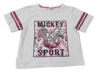 Bílé crop tričko s Mickeym z flitrů Disney