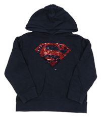 Tmavomodrá mikina s flitry a kapucí - Superman mango