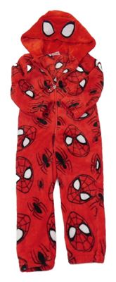 Červená plyšová vzorovaná kombinéza s kapucí - Spiderman 