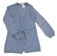 Modrý svetrový vlněný cardigan s páskem H&M