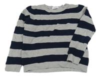 Sivo-tmavomodrý pruhovaný rebrovaný sveter