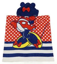 Červeno-tmavomodro-biele bodkovaná é osuškové pončo s Minnie a kapucňou Disney