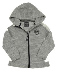 Šedo-bílá melírovaná propínací mikina s výšivkou a kapucí C&A