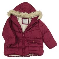 Vínová šusťáková zimní bunda s kapucí s kožešinou Primark