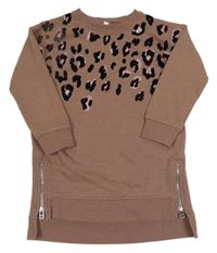 Hnědorůžová šatová mikina s leopardím vzorem Next