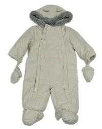 Smotanová šušťáková zimná kombinéza s kapucí + rukavice John Lewis