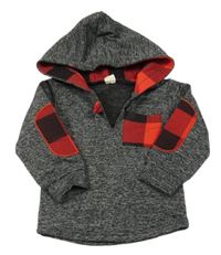 Sivo-čierno-červená melírovaná mikina s kapucňou