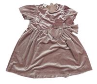 Ružové zamatové šaty s 3D mašlou Zara