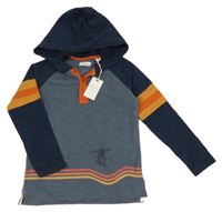 Nové - Tmavomodro-hořčicovo-oranžová mikina s kapucí Fatface