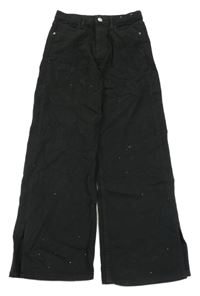 Černé široké rifle s kamínky H&M