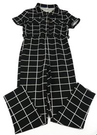 Čierno-biely kockovaný nohavicový overal Shein