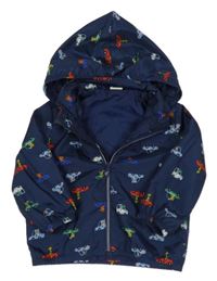 Tmavomodrá šusťáková jarní bunda s auty a kapucí H&M