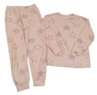 Růžovo-barevné plyšové pyžamo s hvězdami 