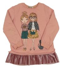 Růžová mikina s dívkami a sametovým prvkem George