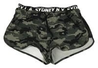 Černo-khaki army plážové kraťasy s nápisy 