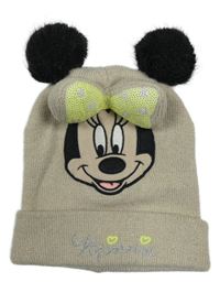 Béžovo-černá čepice s Minnie a bambulemi H&M