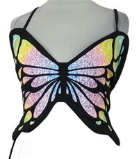 Dámsky čierny crop top s motýlom a šněrováním na zádech