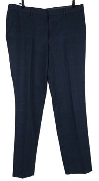 Pánské tmavomodré kostkované společenské kalhoty vel. 36/31