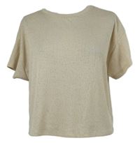 Dámske smotanové rebrované úpletové crop tričko