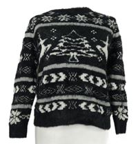 Dámský černo-šedý vzorovaný chlupatý svetr Brave Soul 